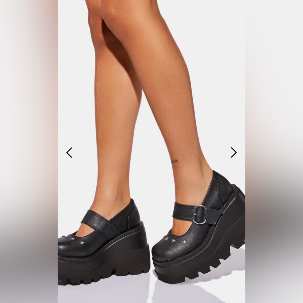 Demonia Black Platform Shoes with Star Accents - Picture 2 of 11